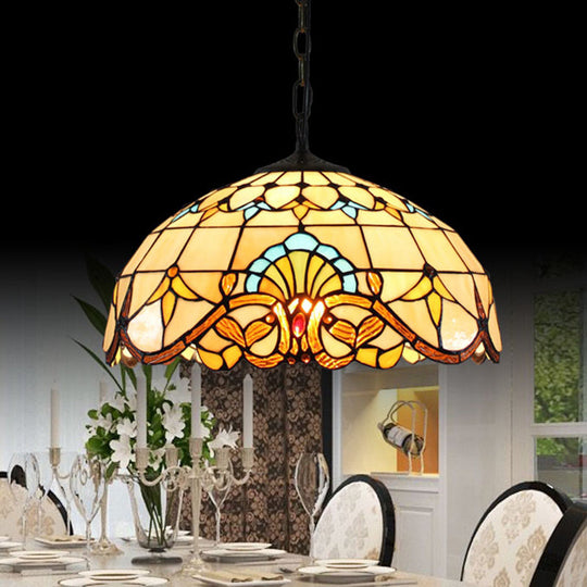 Tiffany-Style Stained Glass Pendant Light - 1-Light Dome Ceiling Hanging Fixture For Restaurants