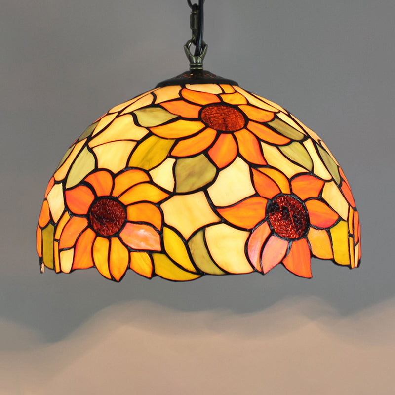 Tiffany-Style Stained Glass Dome Ceiling Pendant Light - 1-Light Hanging Fixture for Restaurants