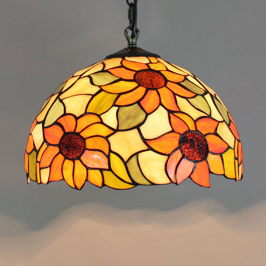 Tiffany-Style Stained Glass Pendant Light - 1-Light Dome Ceiling Hanging Fixture For Restaurants