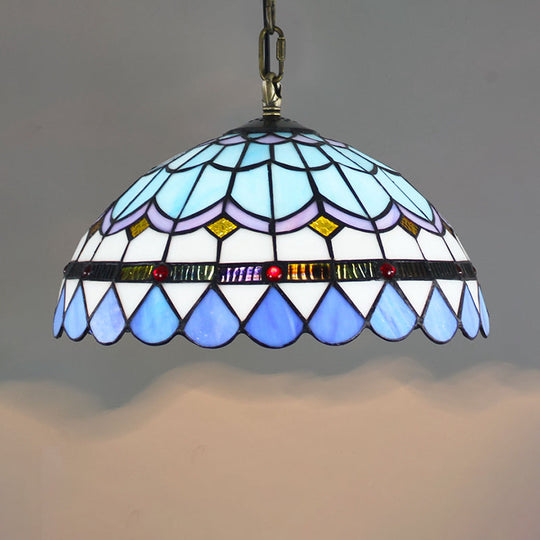 Tiffany-Style Stained Glass Dome Ceiling Pendant Light - 1-Light Hanging Fixture for Restaurants