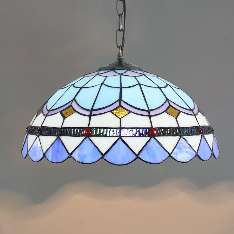 Tiffany-Style Stained Glass Pendant Light - 1-Light Dome Ceiling Hanging Fixture For Restaurants