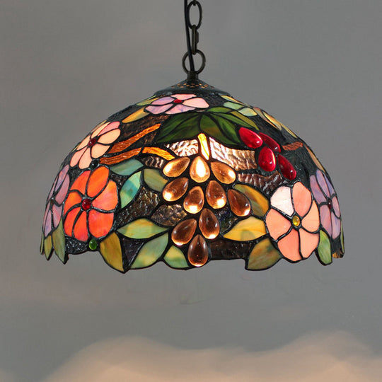 Tiffany-Style Stained Glass Pendant Light - 1-Light Dome Ceiling Hanging Fixture For Restaurants