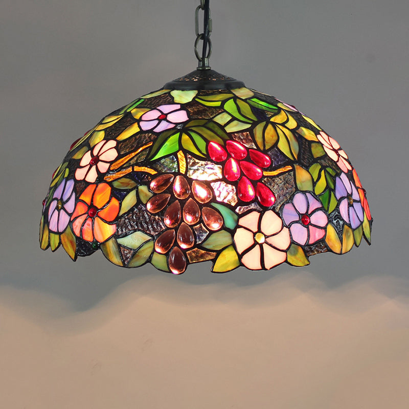 Tiffany-Style Stained Glass Pendant Light - 1-Light Dome Ceiling Hanging Fixture For Restaurants