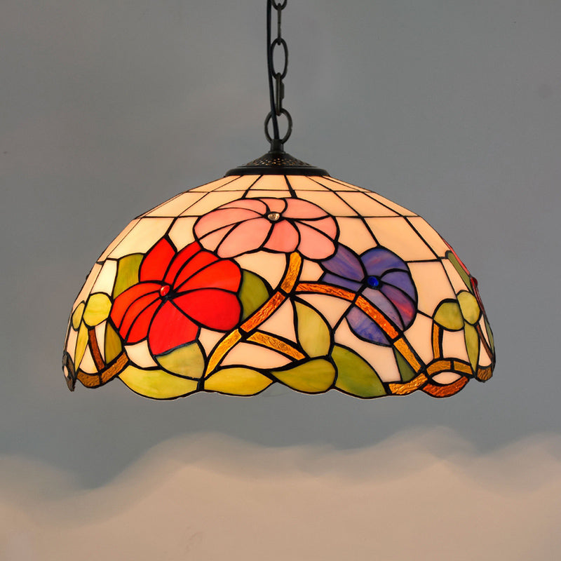 Tiffany-Style Stained Glass Pendant Light - 1-Light Dome Ceiling Hanging Fixture For Restaurants