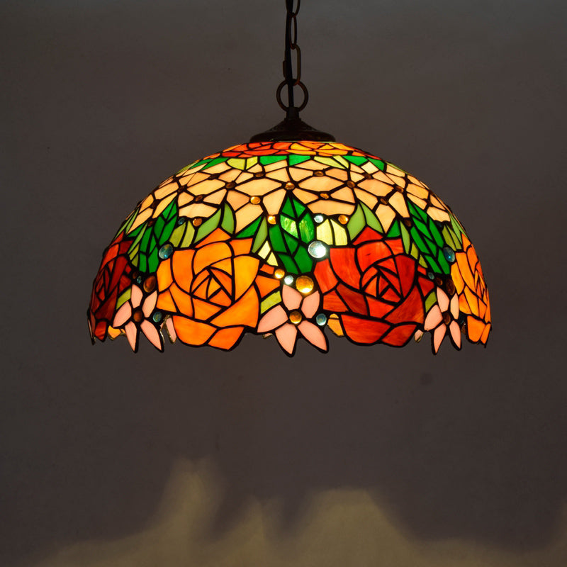 Tiffany-Style Stained Glass Dome Ceiling Pendant Light - 1-Light Hanging Fixture for Restaurants