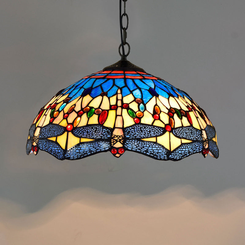 Tiffany-Style Stained Glass Pendant Light - 1-Light Dome Ceiling Hanging Fixture For Restaurants