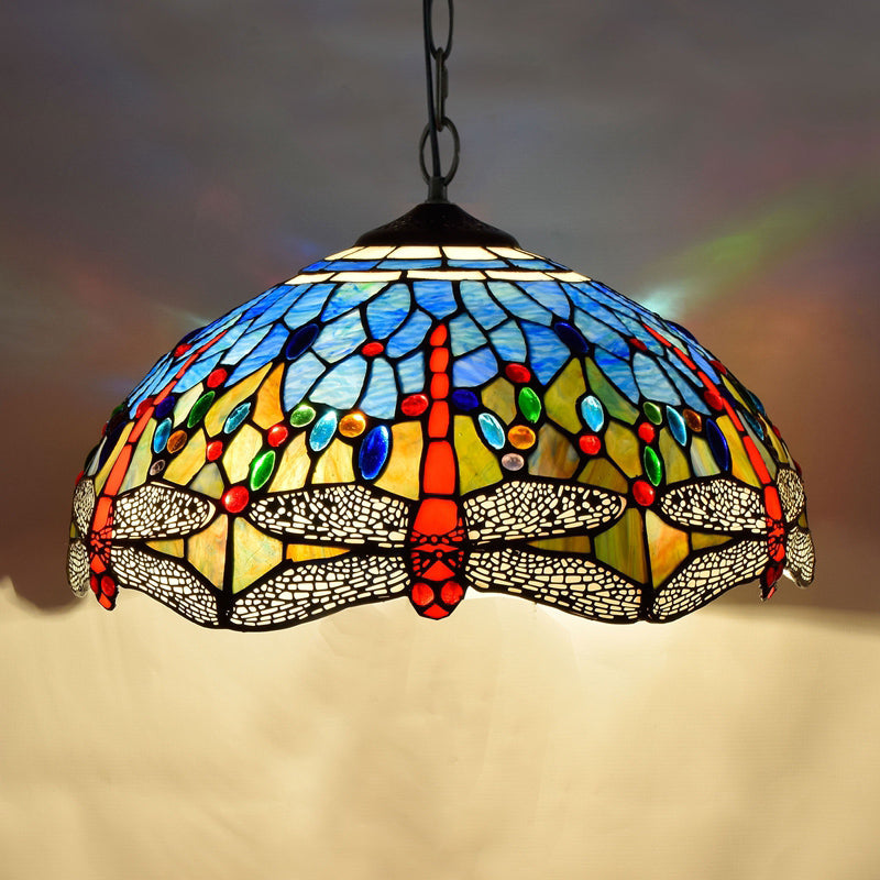 Tiffany-Style Stained Glass Dome Ceiling Pendant Light - 1-Light Hanging Fixture for Restaurants