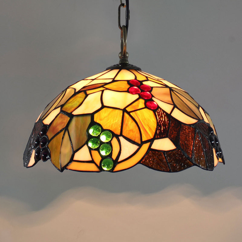 Tiffany-Style Stained Glass Pendant Light - 1-Light Dome Ceiling Hanging Fixture For Restaurants Tan