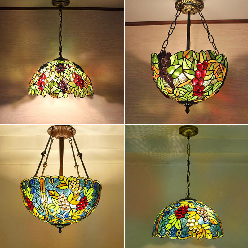 1��Stained Glass Pendant Light Fixture with Decorative Dome Shade - Grape-Inspired Suspension Lighting