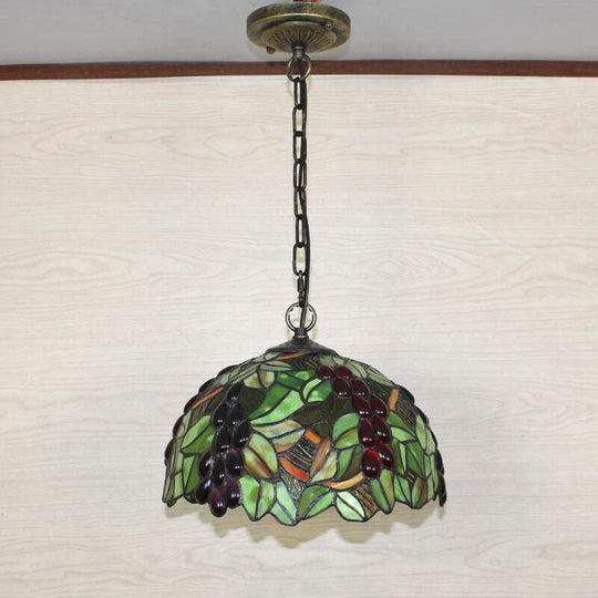 Grape Stained Glass Pendant Light With Decorative Dome Shade For Suspended Lighting