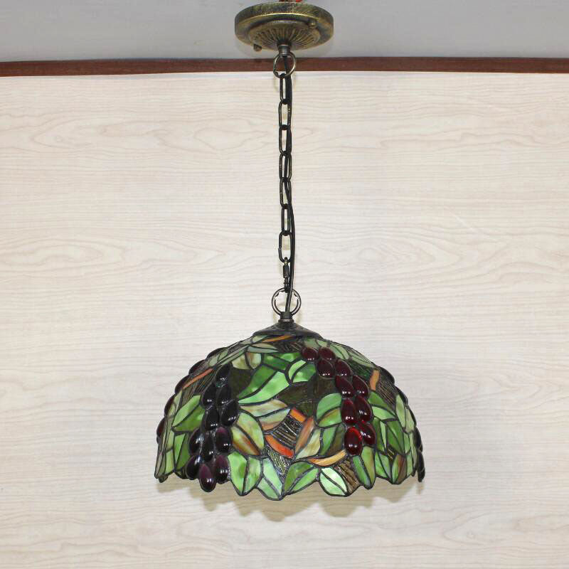 1��Stained Glass Pendant Light Fixture with Decorative Dome Shade - Grape-Inspired Suspension Lighting