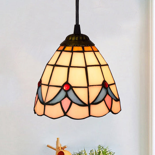 Stained Art Glass Tiffany Pendant Light - Stylish Shaded Suspension Fixture For Corridor 1 Bulb