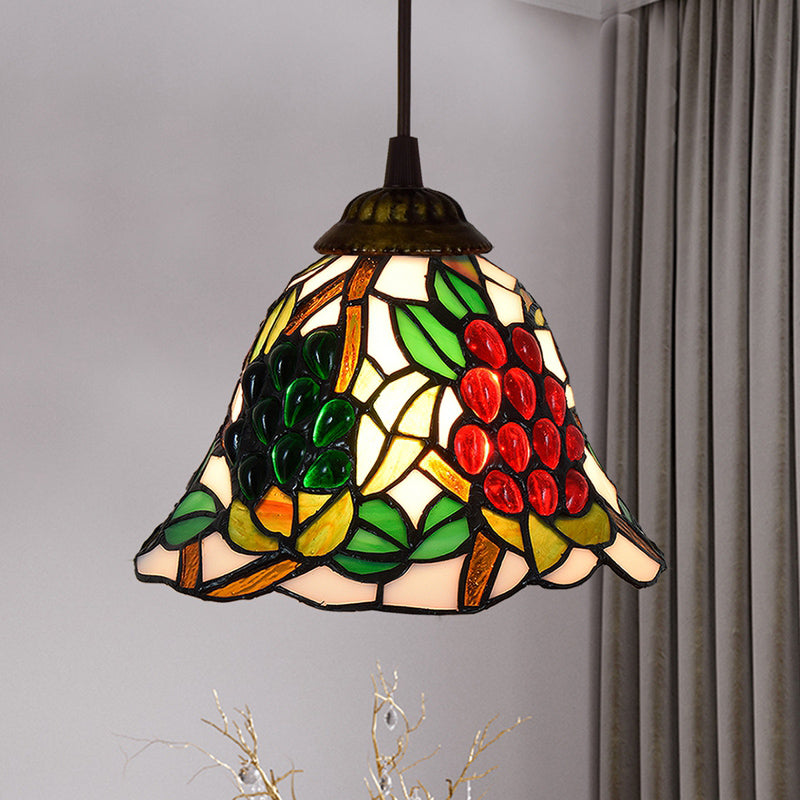 Stained Art Glass Tiffany Pendant Light - Stylish Shaded Suspension Fixture For Corridor 1 Bulb Red