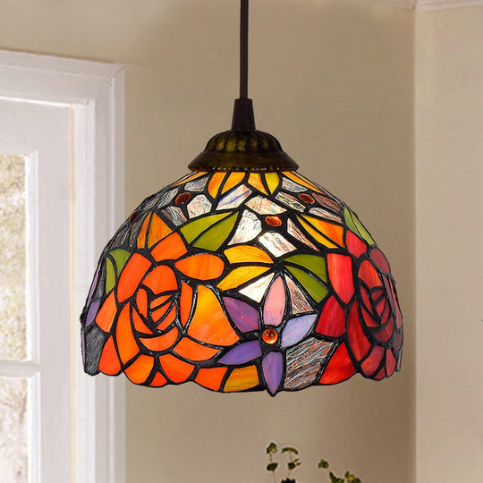 Stained Art Glass Tiffany Pendant Light - Stylish Shaded Suspension Fixture For Corridor 1 Bulb