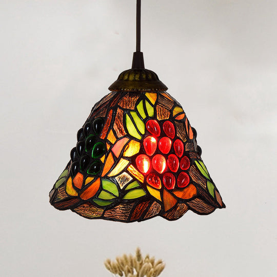 Stained Art Glass Tiffany Pendant Light - Stylish Shaded Suspension Fixture For Corridor 1 Bulb