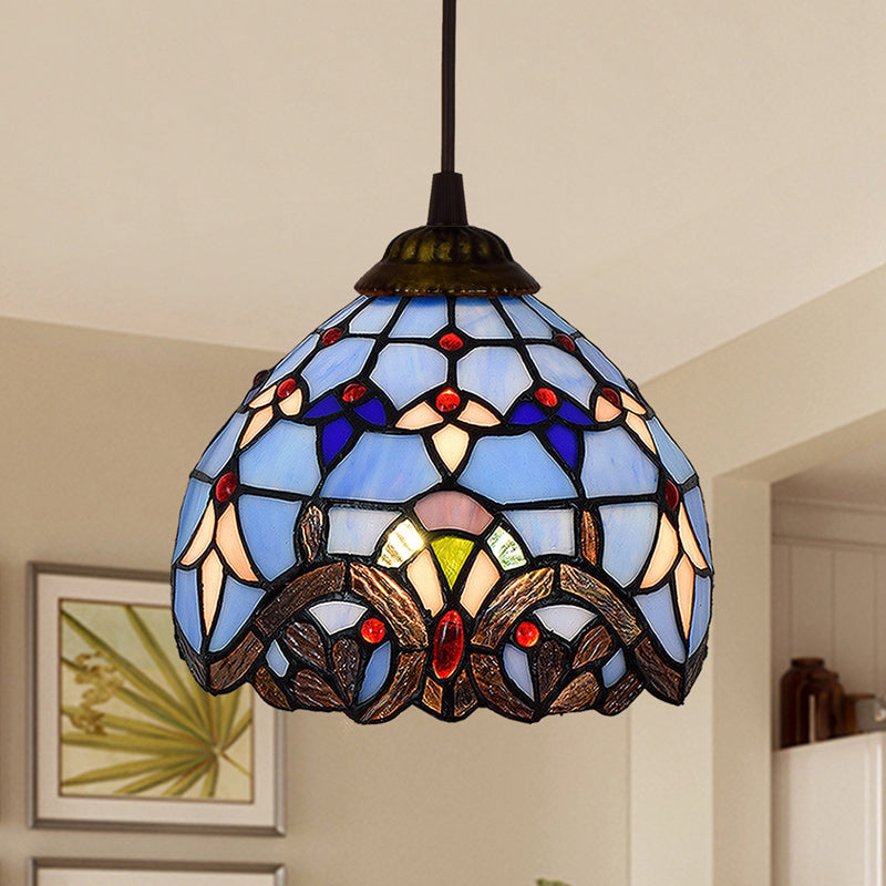 Stained Art Glass Tiffany Pendant Light - Stylish Shaded Suspension Fixture For Corridor 1 Bulb