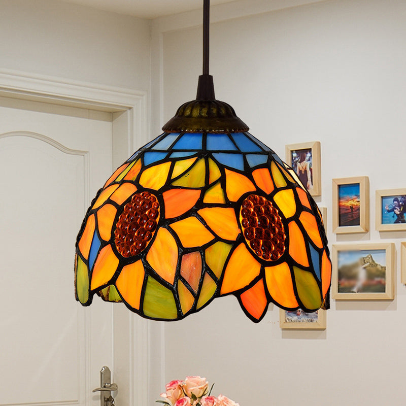 Stained Art Glass Tiffany Pendant Light - Stylish Shaded Suspension Fixture For Corridor 1 Bulb