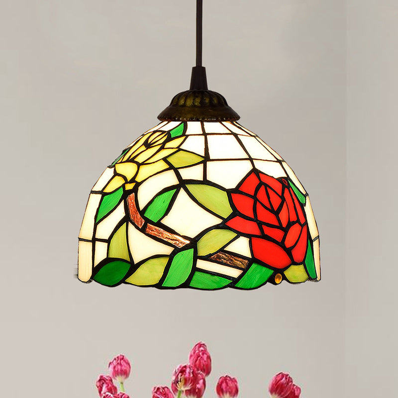 Stained Art Glass Tiffany Pendant Light - Stylish Shaded Suspension Fixture For Corridor 1 Bulb