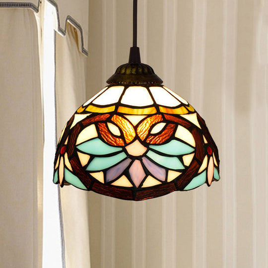 Shaded Tiffany Glass Pendant Light - Elegant 1-Bulb Suspension Fixture for Corridor