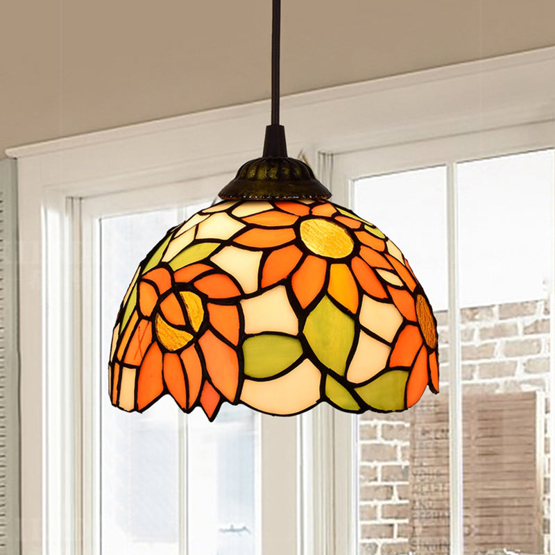 Shaded Tiffany Glass Pendant Light - Elegant 1-Bulb Suspension Fixture for Corridor