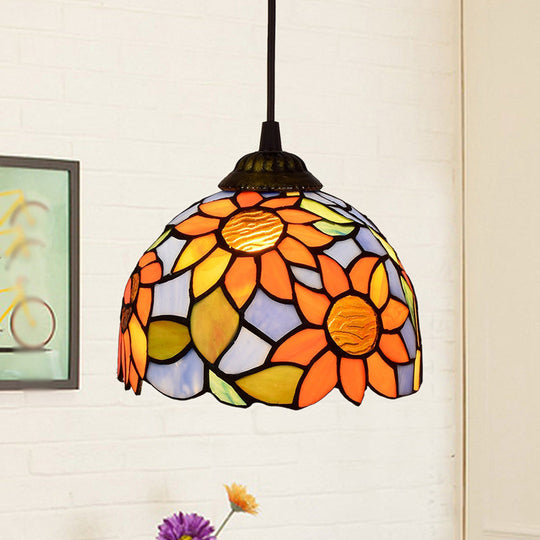 Stained Art Glass Tiffany Pendant Light - Stylish Shaded Suspension Fixture For Corridor 1 Bulb