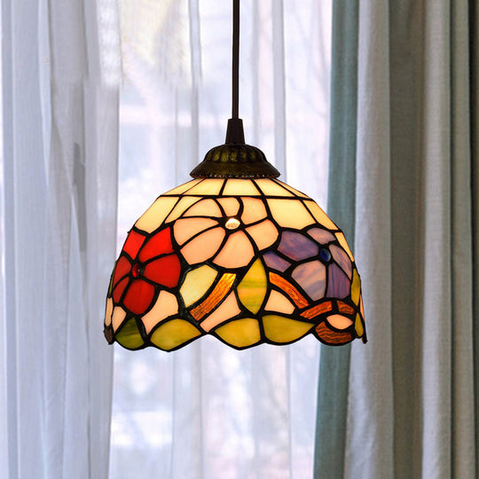 Shaded Tiffany Glass Pendant Light - Elegant 1-Bulb Suspension Fixture for Corridor