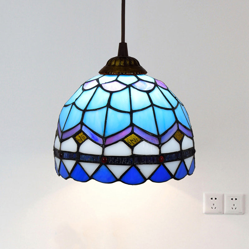 Shaded Tiffany Glass Pendant Light - Elegant 1-Bulb Suspension Fixture for Corridor