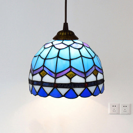 Stained Art Glass Tiffany Pendant Light - Stylish Shaded Suspension Fixture For Corridor 1 Bulb Sky