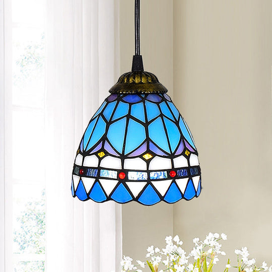 Stained Art Glass Tiffany Pendant Light - Stylish Shaded Suspension Fixture For Corridor 1 Bulb Lake