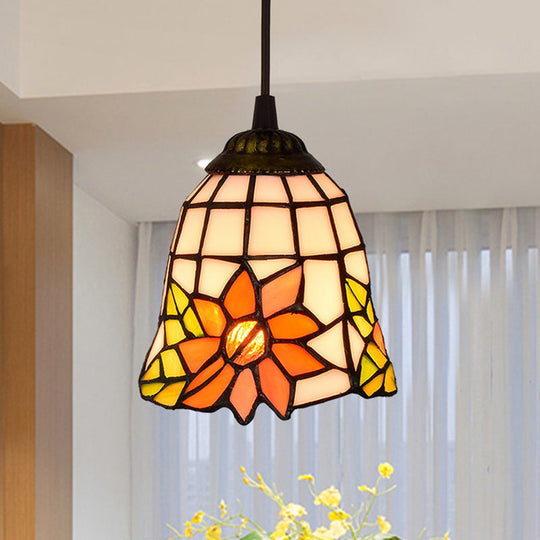 Shaded Tiffany Glass Pendant Light - Elegant 1-Bulb Suspension Fixture for Corridor