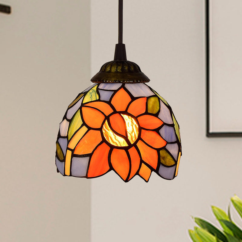 Shaded Tiffany Glass Pendant Light - Elegant 1-Bulb Suspension Fixture for Corridor