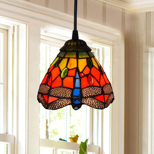 Stained Art Glass Tiffany Pendant Light - Stylish Shaded Suspension Fixture For Corridor 1 Bulb