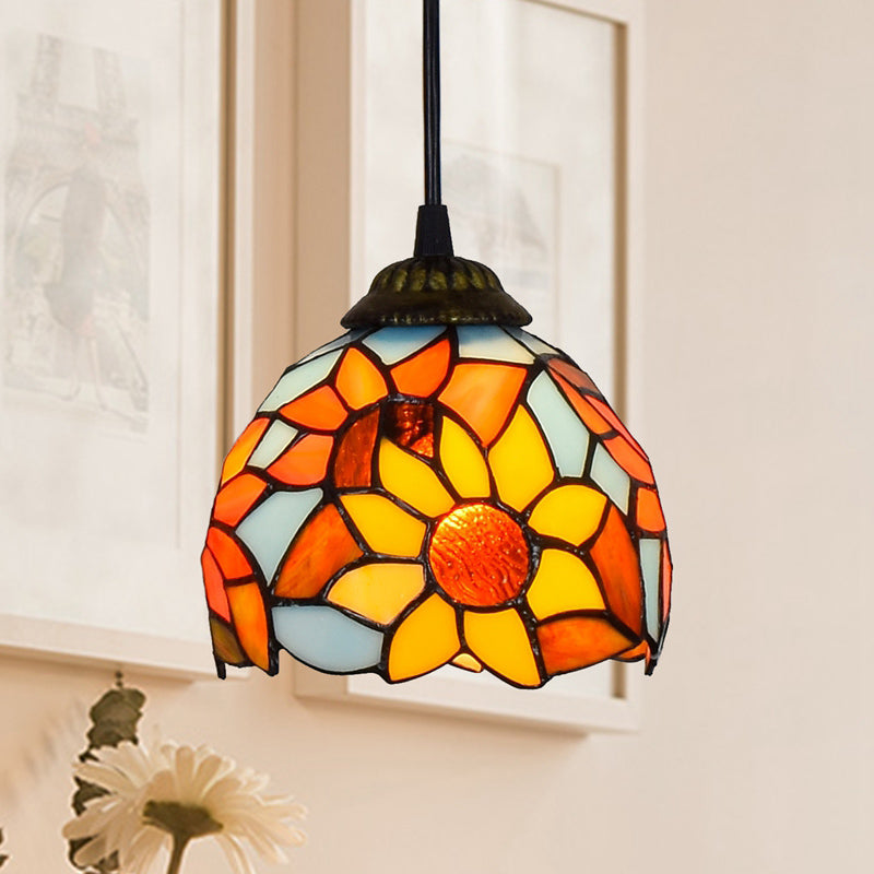 Stained Art Glass Tiffany Pendant Light - Stylish Shaded Suspension Fixture For Corridor 1 Bulb Blue