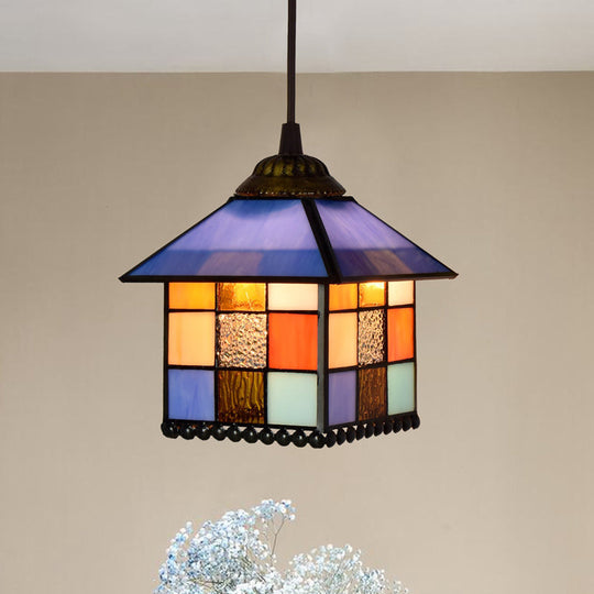 Stained Art Glass Tiffany Pendant Light - Stylish Shaded Suspension Fixture For Corridor 1 Bulb Dark