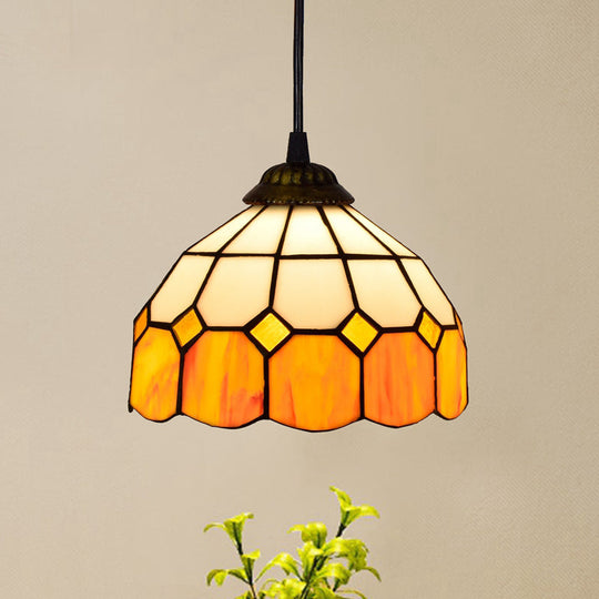 Shaded Tiffany Glass Pendant Light - Elegant 1-Bulb Suspension Fixture for Corridor