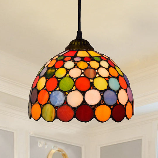 Shaded Tiffany Glass Pendant Light - Elegant 1-Bulb Suspension Fixture for Corridor