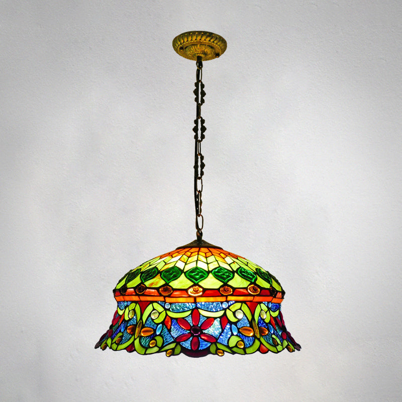 Flower Stained Glass Ceiling Light for Living Room with 3 Bulbs