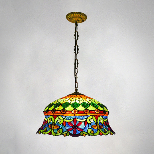 Traditional Stained Glass Ceiling Light With 3 Bulbs - Elegant Hanging Lamp For Living Room