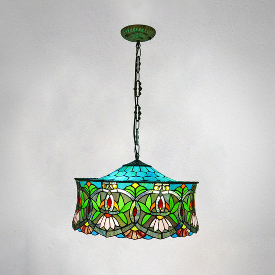 Traditional Stained Glass Ceiling Light With 3 Bulbs - Elegant Hanging Lamp For Living Room Peacock