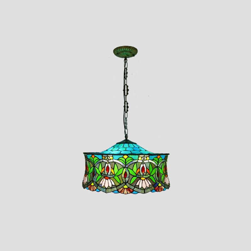 Flower Stained Glass Ceiling Light for Living Room with 3 Bulbs