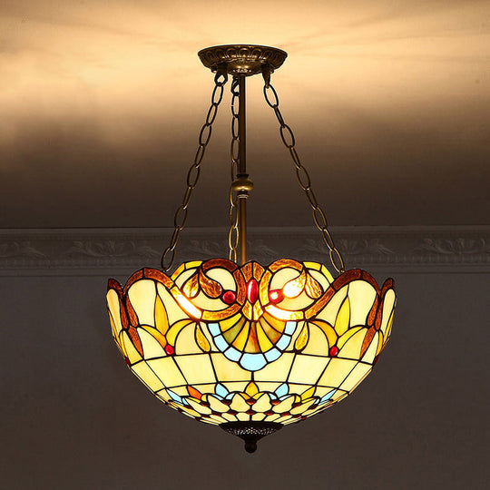 Tiffany-Style Stained Glass Pendant Ceiling Light - Bowl Shade Suspension Lighting Khaki