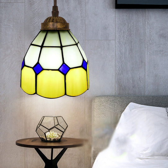 Vintage Stained Glass Pendant Light With Scalloped Dome For Single-Bulb Ceiling Hanging Yellow / A