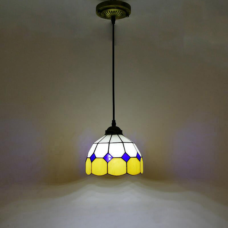 Vintage Stained Glass Pendant Light With Scalloped Dome For Single-Bulb Ceiling Hanging Yellow / B