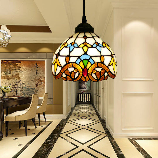 Tiffany Style Hand Cut Glass Pendant Light with Bell Shade: Single Suspension Fixture