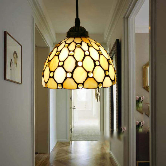 Tiffany Style Hand Cut Glass Pendant Light with Bell Shade: Single Suspension Fixture