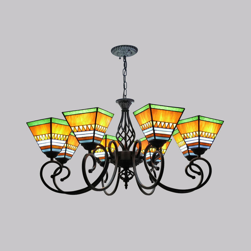 Pyramid Stained Art Glass Chandelier - Antique Style Ceiling Lighting for Restaurants