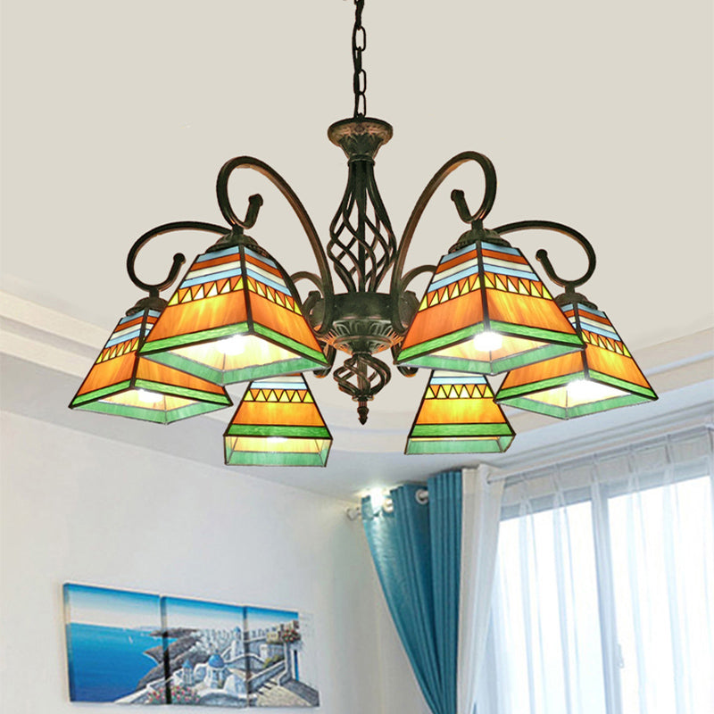 Pyramid Stained Art Glass Chandelier - Antique Style Ceiling Lighting for Restaurants