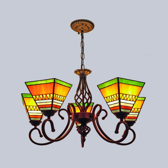 Pyramid Stained Art Glass Chandelier - Antique Style Ceiling Lighting for Restaurants