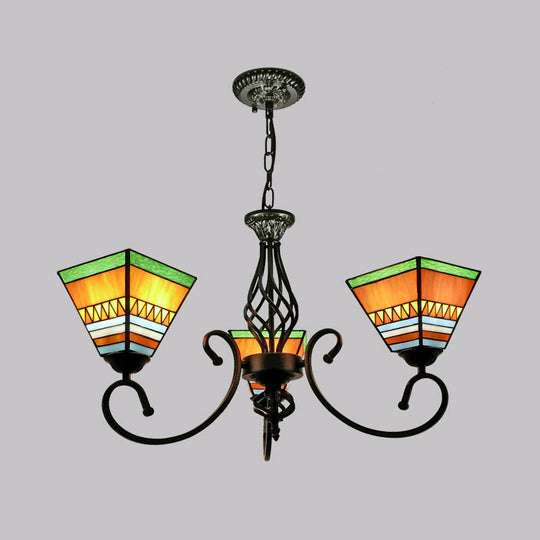 Pyramid Stained Art Glass Chandelier - Antique Style Ceiling Lighting for Restaurants