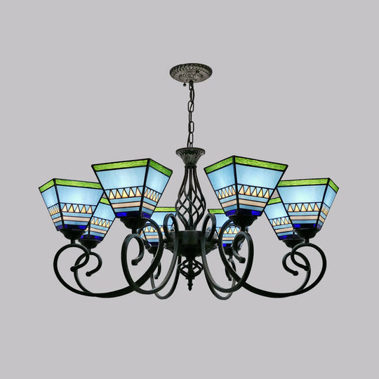 Pyramid Stained Art Glass Chandelier - Antique Style Ceiling Lighting for Restaurants